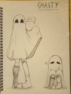 a drawing of two people standing next to each other with ghosty written on them