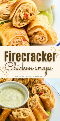 the chicken wraps are stuffed with cheese and lettuce, then topped with ranch dressing