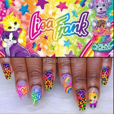 Lisa Frank Nails, Luxury Nail Salon, Nail Inspired, 90s Nails, Pop Art Nails, Awesome Nails, Finger Nails, 90s Party, Cute Acrylic Nail Designs