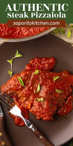 a plate with meat covered in sauce and garnished with parsley