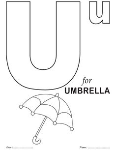 the letter u is for umbrella coloring page with an umbrella on it and the letters u in