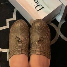 Wore Literally Twice! Good Condition. A Little Scruff On The Top Area On The Right Shoe. See Pics. Size 38. Super Comfy. Comes With A Door Box But It’s Not The Box For This Shoe. Lost The Original Box. Comes With 1 Original Dust Bag. Rare Find. Color Pewter Vintage Dior Mules, Dior Shoes Women, Door Box, 38 Super, Find Color, Dior Shoes, Mule Clogs, Mules Shoes, Vintage Dior