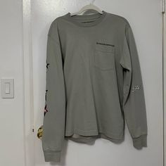 Worn Once Small Stain As Shown In Picture Men’s Size Mediumoversized Fit For Women For Reference: I’m 5’3 Heart Sweater, Guy Pictures, Sweaters Crewneck, Chrome Hearts, Men Sweater, Stain, Man Shop, Crew Neck, Tea