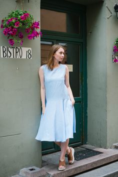 "Flowy linen summer dress is cut in a flattering loose fit silhouette with full circle drop waist skirt. This easy to wear sleeveless linen dress with pockets is designed for comfort and fun. It doesn't have fastening, so You just slip on and ready to go. You can wear this dress with belt and flats for a day in the city, or with sneakers and straw hat for picnic in the park or beach.  In the second picture you can find size table and choose your size, if you are not sure which size to choose, or Relaxed Fit A-line Linen Dress, Summer Linen A-line Sundress, Summer A-line Linen Sundress, Summer A-line Linen Dress For Vacation, Casual Sleeveless A-line Linen Dress, Summer Linen A-line Dress, Summer Linen A-line Sleeveless Dress, Linen A-line Sleeveless Sundress, Linen A-line Sleeveless Dress For Vacation