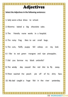 the worksheet to help students learn how to use adjecttives for writing