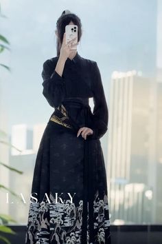 Lasaky - Exquisite Chinese Traditional Hanfu: Silk Satin Short-Sleeved Attire with Intricate Embroidery Depicting Majestic Landscapes Black Hanfu, Chinese Embroidery, Hanfu Dress, Horse Face, Satin Short, Intricate Embroidery, Chinese Traditional, Asian Outfits, White Tops