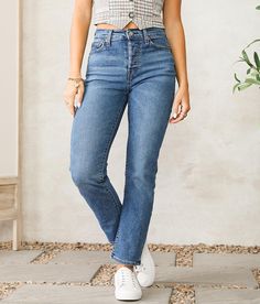 Levi's® Wedgie Straight Stretch Jean - Blue 24/28, Women's Loveinthemist High rise Hidden button fly Snug through the hip and thigh 12 bottom opening Shoe sku 959123 Model Info: Height: 5'6 | Bust: 33 | Waist: 26 | Hip: 38 1/2 | Wearing Size: 25x28. 85% Cotton 14% Polyester 1% Elastane. Machine wash cold. Do not bleach. Tumble dry medium. Warm iron if needed. Dry cleaning possible.. WOMEN'S LEVI'S JEAN SIZE CONVERSION CHART Waist (size) 24 25 26 27 28 29 30 31 32 33 34 UK 00/0 0/1 2/3 4/5 6/7 8/ Levi’s Womens Jeans, Levis Wedgie Straight Jeans Outfit, Womens Jeans, Levi’s Ribcage Straight Ankle, Levi’s Xl Straight Jeans, Levi’s Wedgie Jeans, Levi 501 Jeans Women Levi's®, Jean Fits, High Waisted Mom Jeans