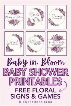 baby in bloom baby shower printables with free floral signs and games on them