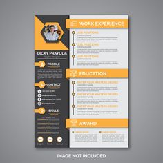 an orange and black professional resume template for word or pages, with the image of a man