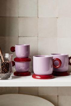 Pastel, multicolored hues give the Rika collection a playful quality, elevating any dining set to frivolous cheer. | Rika Mug by Anthropologie in Purple, Size: MUG/CUP Anthropologie Mugs, Tanah Liat, Espresso Cups Set, Tassen Design, Candles For Sale, Ceramics Pottery Art, Pottery Cups, Ceramics Ideas Pottery, Espresso Cups