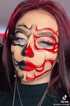 Holloween Makeup 2021, Red Skull Makeup, Halloween Looks Makeup, Aesthetic Halloween Makeup, Halloween Face Paint Ideas, Halloween Face Paint Designs, Nail Designs Halloween