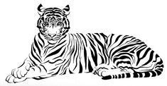 a black and white drawing of a tiger laying down