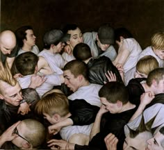 a painting of many people huddled together