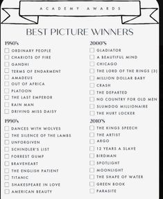 the best picture winners list is shown in this black and white photo with an arrow above it