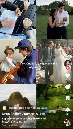 a collage of photos showing people and their wedding day in different places around the world