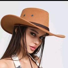 Women's Rope Band Cowboy Hat Casual Beige Felt Hat For Rodeo, Casual Felt Hat For Rodeo In Spring, Casual Felt Hat For Spring Rodeo, Casual Short Brim Felt Hat For Country Events, Casual Felt Hat With Short Brim For Country Events, Casual Brown Boater Hat, One Size Fits Most, Casual Brown Boater Hat One Size Fits Most, Casual Brown Boater Hat, Casual Felt Hat For Rodeo