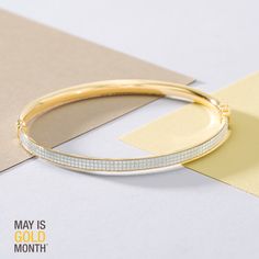 Celebrate #MayisGoldMonth with this dazzling diamond bangle. #LoveZales Diamond Bangle, Gold Bracelet, Bangles