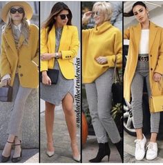 Outfit Con Blazer Amarillo, Spring Outfits Inspiration, Yellow Blazer Outfit, Chambray Shirt Outfits, Casual Chic Outfits, Colour Combinations Fashion, Color Combos Outfit, Inspiration For Women, Color Combinations For Clothes