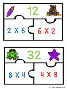 two puzzle pieces with numbers, one has a frog and the other has a star