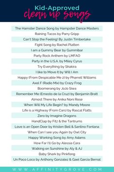 the list for kids approved clean up songs