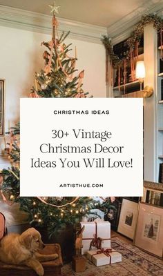 Vintage Look Christmas Tree, Vintage Christmas Trees Ideas, Decorated Christmas Trees Ideas Vintage, Vintage Trees Christmas, Rustic Vintage Christmas Tree, Vintage Natural Christmas Decor Ideas, Nostalgic Christmas Tree Decorations, Neutral Vintage Christmas Tree, Old Style Christmas Tree