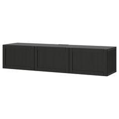 a black cabinet with three doors and two drawers