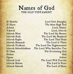 the names of god are shown in this image, and there is also a description for each