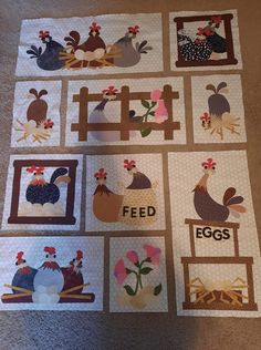 the chickens and roosters are cut out into squares