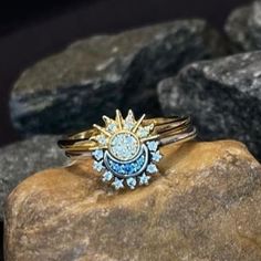 14k Gold Plated 9.25 Sterling Silver Hypoallergenic Pandora Star Ring, Pandora Daisy Ring, Pandora Rings Stacked, Pandora Rings Princess, Triple Band Ring, Pandora Rose Gold, Silver Crown Ring, Rose Gold Ring Set, Pandora Jewelry Rings