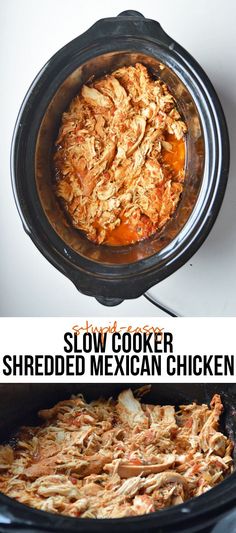 the slow cooker shredded mexican chicken is ready to be cooked in the crock pot