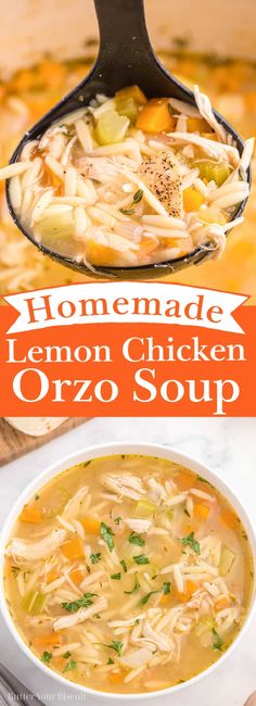 homemade lemon chicken orzo soup in a bowl