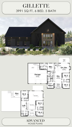 the floor plan for a house with 3 bedroom and 2 bathrooms, including an attached garage