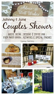 a collage of photos with the words couples shower written on it and pictures of different items