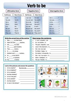 the verb to be worksheet is shown with pictures and words in english language