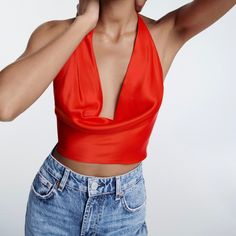 Never Worn Red Fitted Halter Neck Top, Red Fitted Top For Evening, Fitted Red Halter Neck Top, Fitted Red Top For Evening, Elegant Red Party Tops, Chic Red Halter Neck Top, Elegant Fitted Red Top, Elegant Red Top For Evening, Elegant Red Tops For Evening