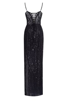 Buy Astonishing sequined maxi gown on spaghetti straps at Milla Dresses. Wide size range from XXS to XXL. FREE shipping across the USA. Return in 30 days. Black Sequin Formal Dress, Black Maxi Gown, Transparent Heart, Puffy Skirt, Sequins Fabric, Dress Weights, Embellished Maxi Dress, Sleeves Style, Maxi Gown