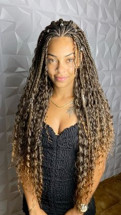 Bohemian Passion Twists Hairstyle Long, Braids And Dreads Mixed, Halloween Costumes With Braids, Braid And Curls Hairstyles, Curly Goddess Braids, Long Cornrows Braids, Godess Breads Hairstyle, Long Afro Hair, Mexico Braids