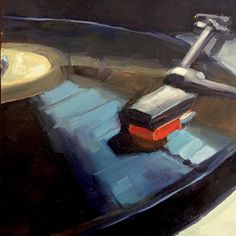 an oil painting of a record player