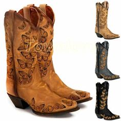 Trendy Fashion Women Mid Calf Butterfly Embroidered Western Cowgirl Cowboy Mid Calf Shoes Boots, winter shoes Quinceanera Stuff, Cute Cowgirl Boots, Embroidery Boots, Cowgirl Stuff, Bota Country, Fashion Shoes Boots, Embroidered Butterfly, N Shoes, Butterfly Embroidery