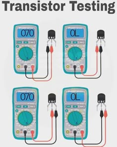 three electronic devices connected to each other with the words transistoer testing on them