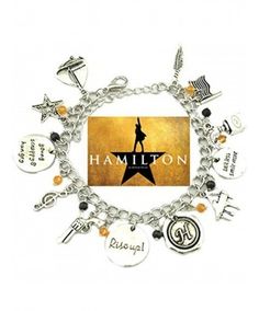 a charm bracelet with various charms and the words,'hamilton'in gold on it