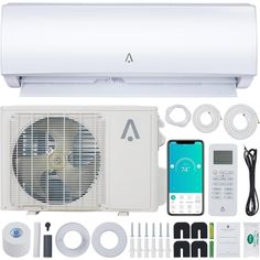 an air conditioner with all the accessories needed to install it and how to use it