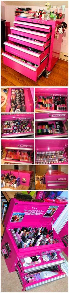 30 Insanely Cool Makeup Organizers From Pinteres - Page 53 of 100 - BuzzMakeUp Ikea Raskog, Face Makeup Brush, Trendy Makeup, Pink Box, Makeup Room, Makeup Organizer, Jeffree Star, Beauty Room