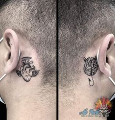 two tattoos on the side of a man's head