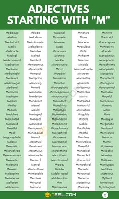 the words that are used to describe adjects starting with'm'in different languages