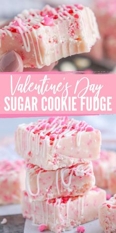 valentine's day sugar cookie fudge recipe with pink sprinkles and white frosting