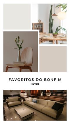 a collage of photos with furniture and plants