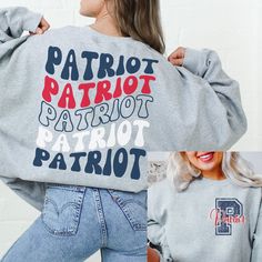 a woman wearing a sweatshirt with the words patrol on it and an image of her back