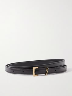 SAINT LAURENT�’s slim ‘Cassandre’ belt is easy to style with so many outfits, from distressed jeans to tailored pants. It’s been made in Italy from black leather and has the house’s iconic 'YSL' logo in the form of a gold-tone keeper. Realistic Wishlist, Belts Aesthetic, Ysl Belt, Luxury Belt, Luxury Belts, Ysl Logo, Women Scarf, Scarf Sale, Designer Belt