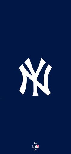 the new york yankees logo is shown on a dark blue background with white letters that spell out